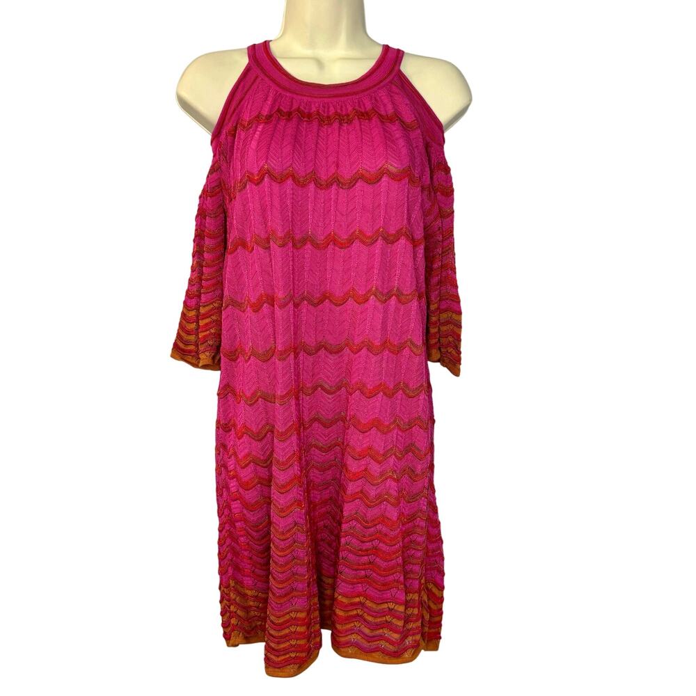 Missoni Zigzag Striped Knit Pink Cold Shoulder Mini Dress Women's 10